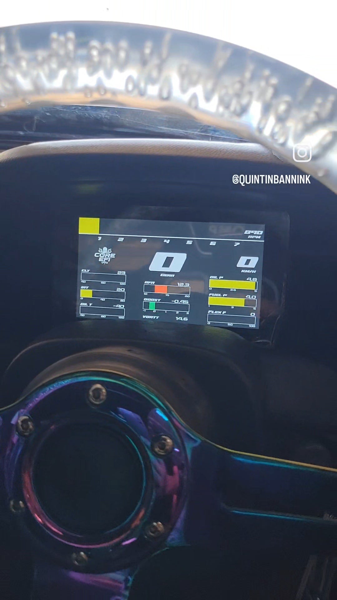 7 inch digital dash showing analog-style gauges on Core EFI protocol